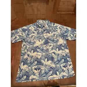 TOMMY BAHAMA ISLAND ZONE FUEGO PALMS POLO SHIRT MEN'S SZ L BLUE FLORAL